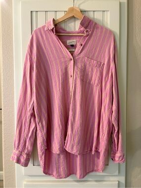 Women’s Pink Striped Long-Sleeve Button Shirt